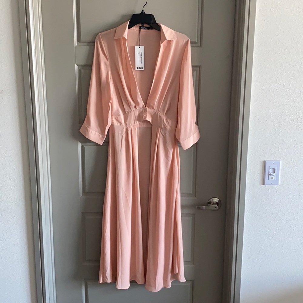 Plunge Neck Split Maxi Shirt